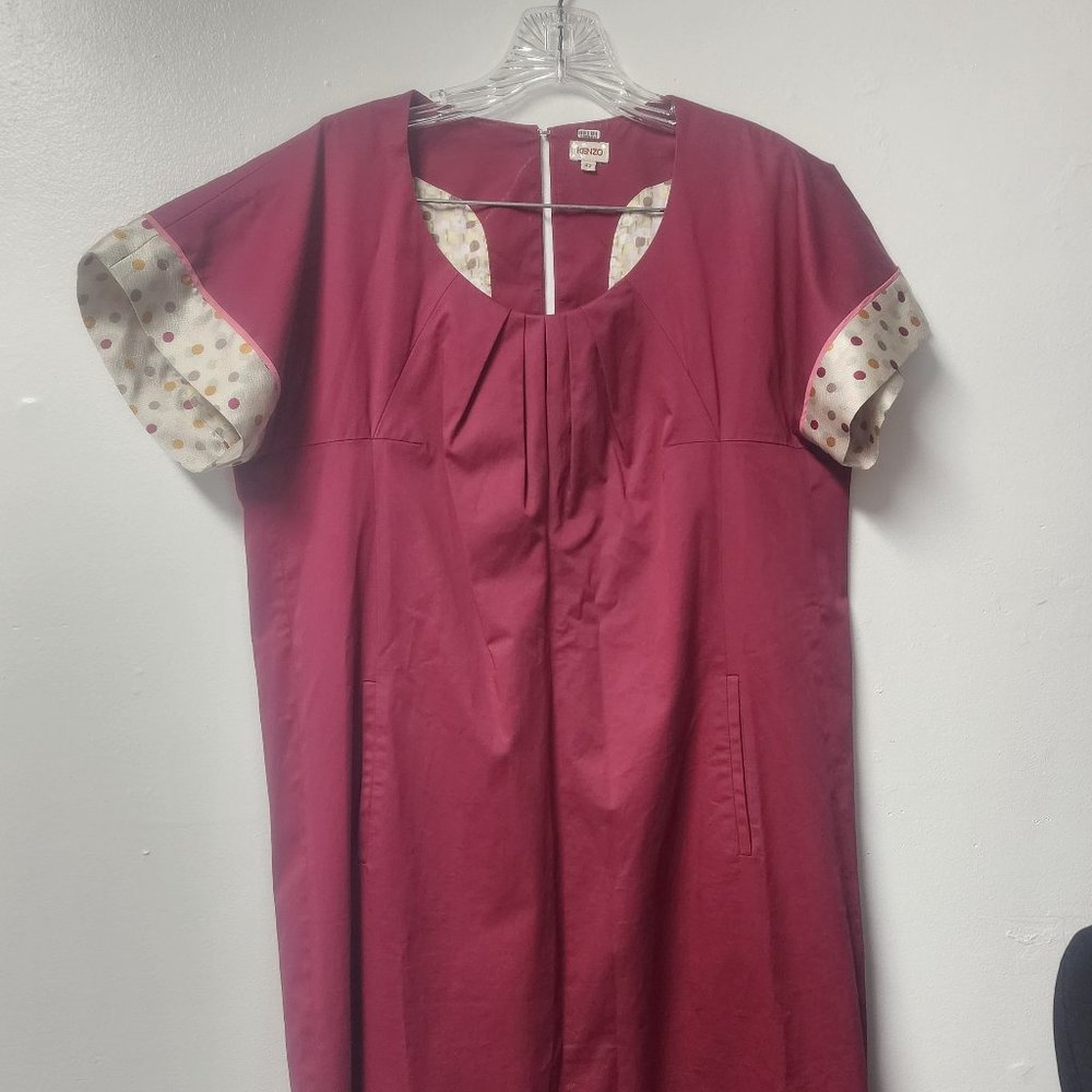 Kenzo Burgundy polyester dress contrast cuffs Size 42/10